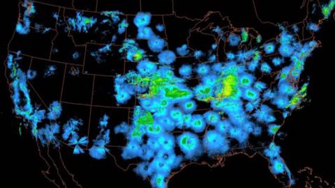 Nexrad radar mosaic showing bird migration, 8 May 2009.