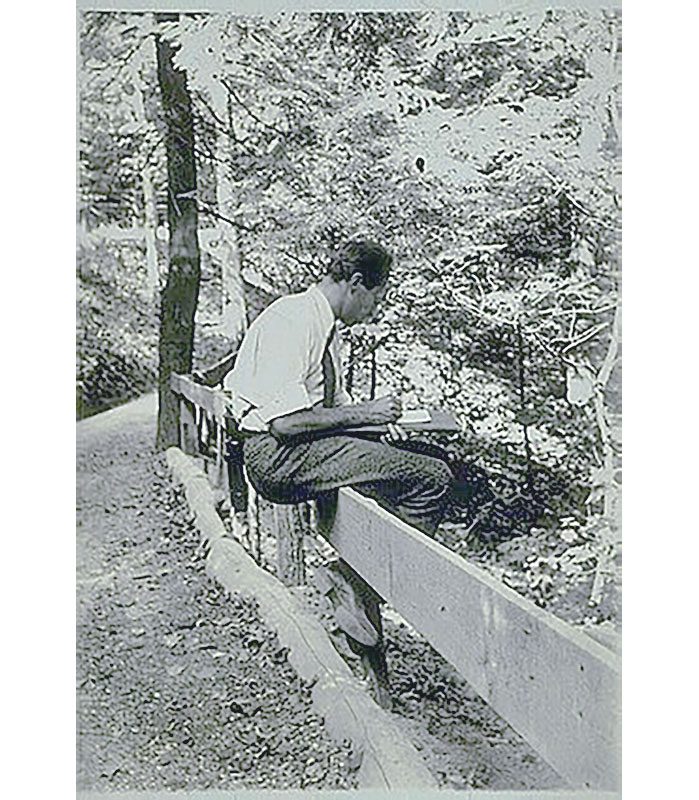 Louis Agassiz Fuertes sketching in Taughannock Falls. Photo courtesy of the Division of Rare and Manuscript Collections, Cornell University.